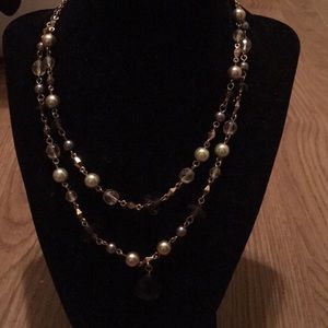 Vintage CaroLee duo strand pearl crystal necklace